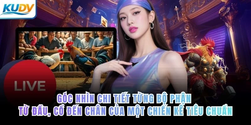 Góc nhìn chi tiết từng bộ phận từ đầu, cổ đến chân của một chiến kê tiêu chuẩn